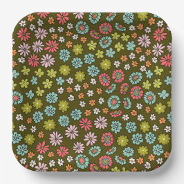 Retro Groovy Blume Muster Pappteller