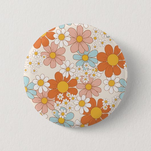 Retro Groovy Blumen-Daisy-Nahtloses Muster Button (Vorderseite)
