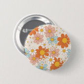 Retro Groovy Blumen-Daisy-Nahtloses Muster Button (Vorne & Hinten)