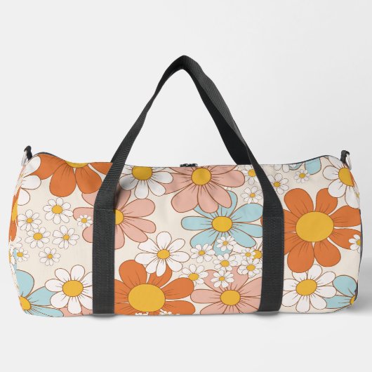 Retro Groovy Blumen-Daisy-Nahtloses Muster Duffle Bag (Vorderseite)