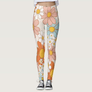 Retro Groovy Blumen-Daisy-Nahtloses Muster Leggings
