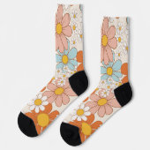 Retro Groovy Blumen-Daisy-Nahtloses Muster Socken (Linkes Detail)