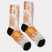 Retro Groovy Blumen-Daisy-Nahtloses Muster Socken (Rechts)