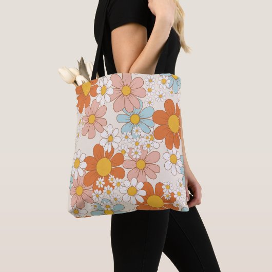 Retro Groovy Blumen-Daisy-Nahtloses Muster Tasche (Von Nahem)