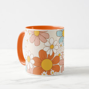Retro Groovy Blumen-Daisy-Nahtloses Muster Tasse