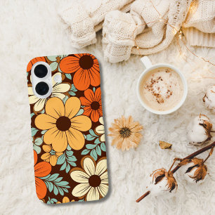 Retro Groovy Blumen Floralien Braun Gelb Orange  iPhone 16 Hülle