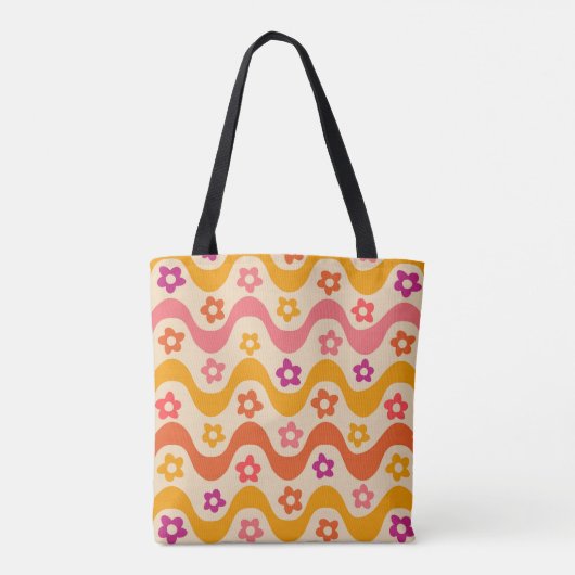Retro Groovy Blumenbachelorette personalisiert Tasche (Rückseite)