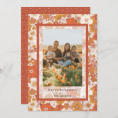 Retro Groovy Blumenfotokarte Einladung (Vorne/Hinten)