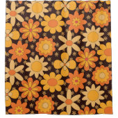 Retro Groovy Blumenmuster Gelb und Orange Duschvorhang (Vorderseite)