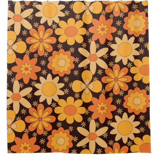 Retro Groovy Blumenmuster Gelb und Orange Duschvorhang (Vorderseite)