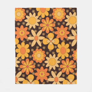 Retro Groovy Blumenmuster Gelb und Orange Fleecedecke