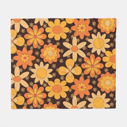 Retro Groovy Blumenmuster Gelb und Orange Fleecedecke (Vorderseite (Horizontal))