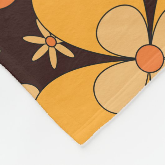 Retro Groovy Blumenmuster Gelb und Orange Fleecedecke (Ecke)
