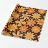 Retro Groovy Blumenmuster Gelb und Orange Geschenkpapier (Ungerollt)