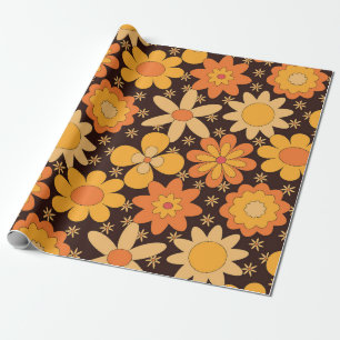 Retro Groovy Blumenmuster Gelb und Orange Geschenkpapier
