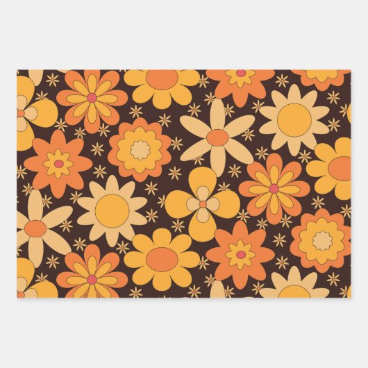Retro Groovy Blumenmuster Gelb und Orange Geschenkpapier Set (Vorderseite 2)