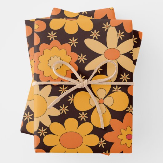 Retro Groovy Blumenmuster Gelb und Orange Geschenkpapier Set (Beispiel)