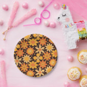 Retro Groovy Blumenmuster Gelb und Orange Pappteller (Party)