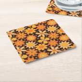 Retro Groovy Blumenmuster Gelb und Orange Rechteckiger Pappuntersetzer (angewinkelt)