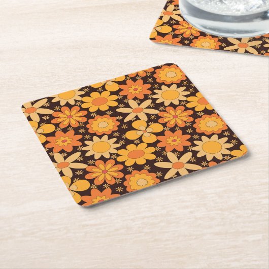 Retro Groovy Blumenmuster Gelb und Orange Rechteckiger Pappuntersetzer (angewinkelt)