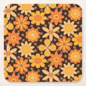 Retro Groovy Blumenmuster Gelb und Orange Rechteckiger Pappuntersetzer (Vorderseite)