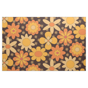 Retro Groovy Blumenmuster Gelb und Orange Stoff