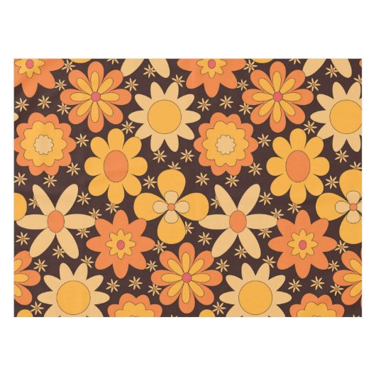 Retro Groovy Blumenmuster Gelb und Orange Tischdecke (Vorderseite (Horizontal))