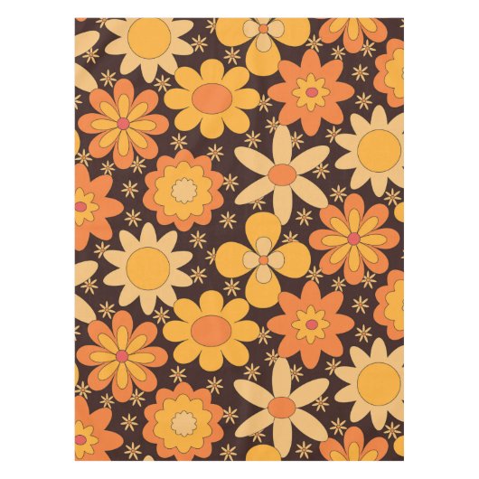 Retro Groovy Blumenmuster Gelb und Orange Tischdecke (Vorderseite)