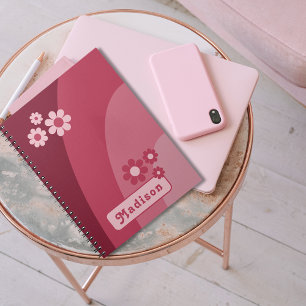 Retro Groovy Blumenmuster Rosa Notizblock