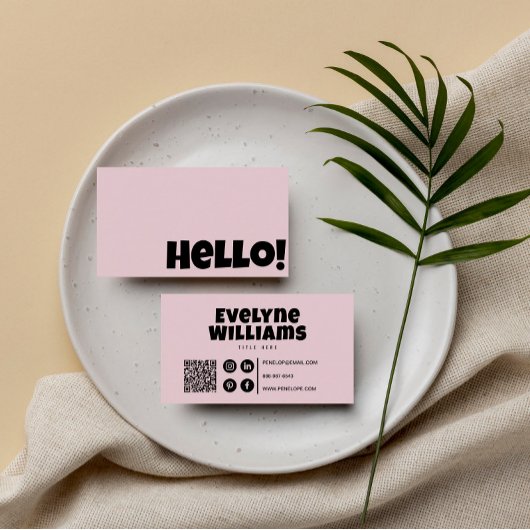 Retro Groovy Blush Pink QR Code Boho Girly hello Visitenkarte