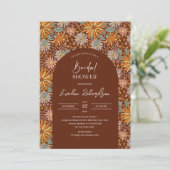 Retro Groovy boho arch crimson rosa Blume Einladung (Stehend Vorderseite)