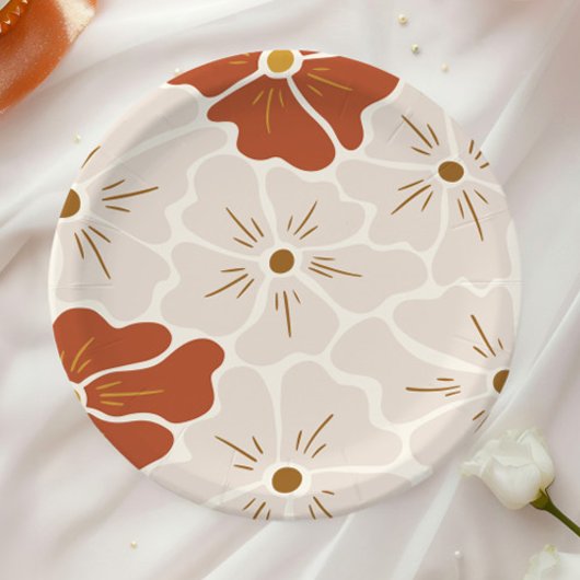 Retro Groovy Boho Baby in Bloom Pappteller