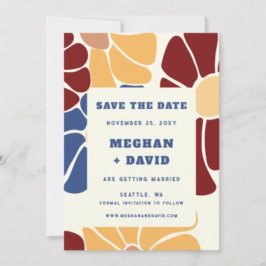Retro Groovy Boho Chic Floral Save the Date Ankündigung (Vorderseite)