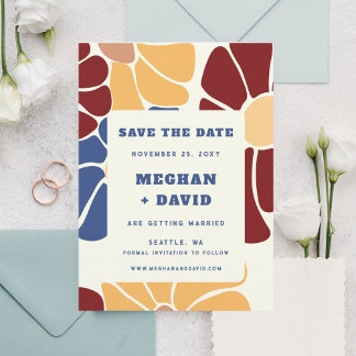 Retro Groovy Boho Chic Floral Save the Date Ankündigung