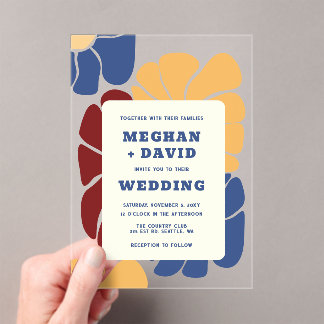 Retro Groovy Boho Chic Floral Wedding Acryleinladungen