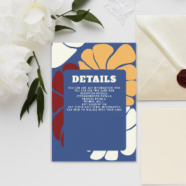 Retro Groovy Boho Chic Floral Wedding Details Card Begleitkarte