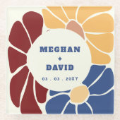 Retro Groovy Boho Chic Floral Wedding Glasuntersetzer (Vorderseite)