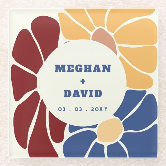 Retro Groovy Boho Chic Floral Wedding Glasuntersetzer (Vorderseite)