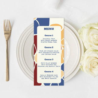 Retro Groovy Boho Chic Floral Wedding Menükarte