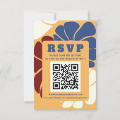 Retro Groovy Boho Chic Floral Wedding QR CODE RSVP Karte (Vorderseite)