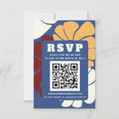 Retro Groovy Boho Chic Floral Wedding QR CODE RSVP Karte (Vorderseite)