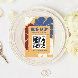 Retro Groovy Boho Chic Floral Wedding QR CODE RSVP Karte