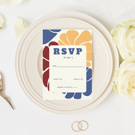 Retro Groovy Boho Chic Floral Wedding RSVP Karte