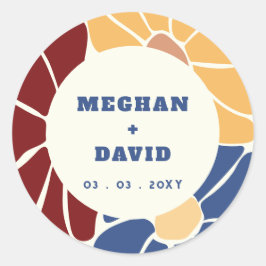 Retro Groovy Boho Chic Floral Wedding Runder Aufkleber