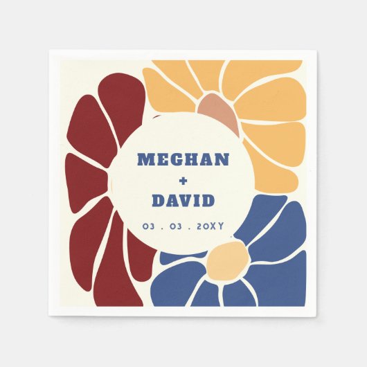 Retro Groovy Boho Chic Floral Wedding Serviette (Vorderseite)