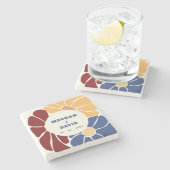 Retro Groovy Boho Chic Floral Wedding Steinuntersetzer (Seitenansicht)