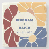 Retro Groovy Boho Chic Floral Wedding Steinuntersetzer (Vorderseite)