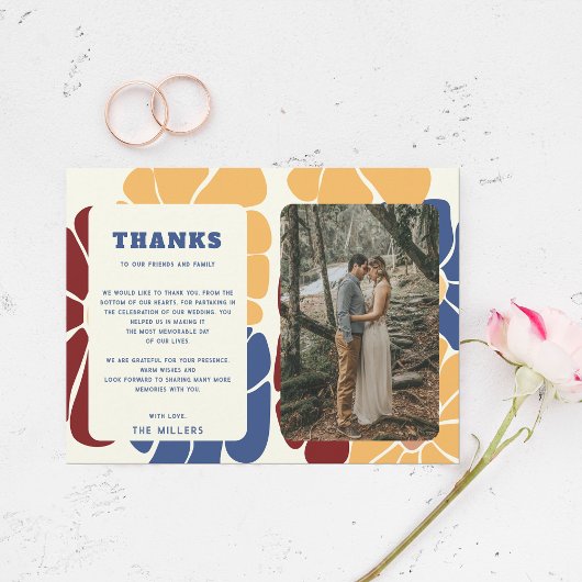 Retro Groovy Boho Chic Floral Wedding Vielen Dank Postkarte