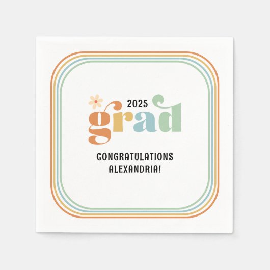 Retro Groovy Boho Daisy 2025 Grad Party Serviette (Vorderseite)