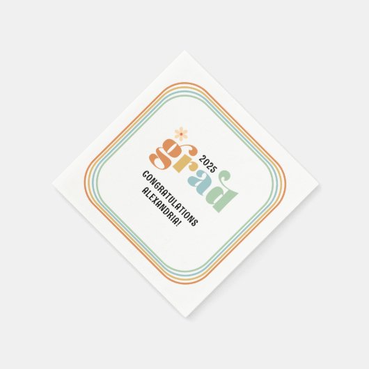 Retro Groovy Boho Daisy 2025 Grad Party Serviette (Ecke)